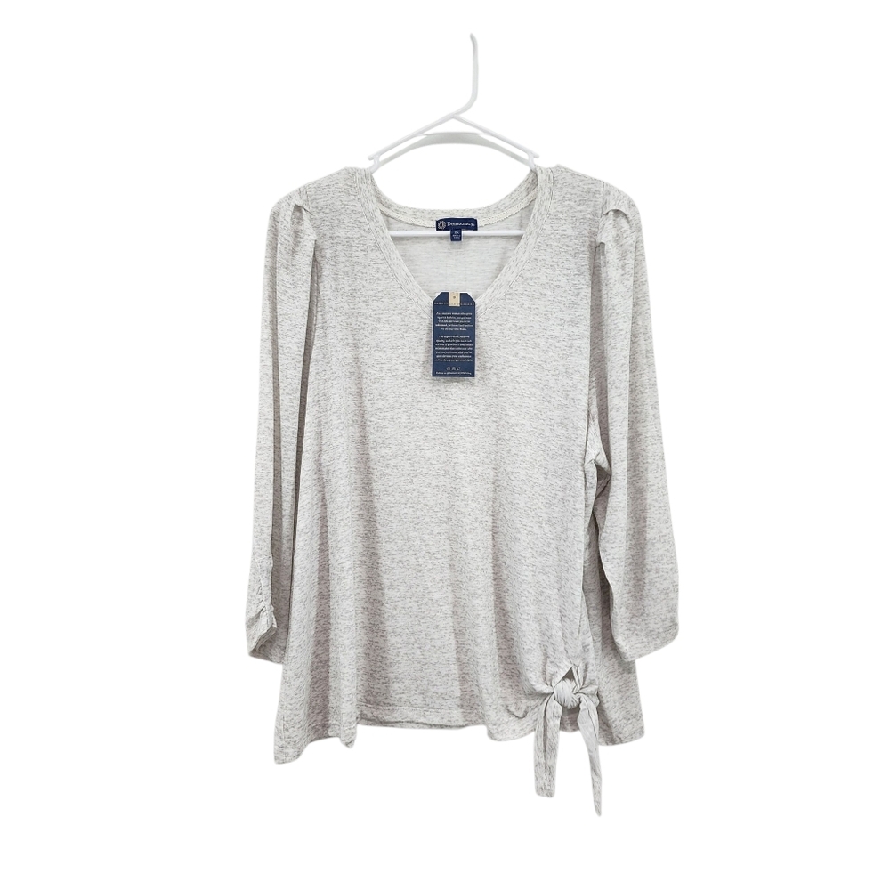 Democracy Women's Long Sleeve Heathered Tie-Front Blouse - 2X